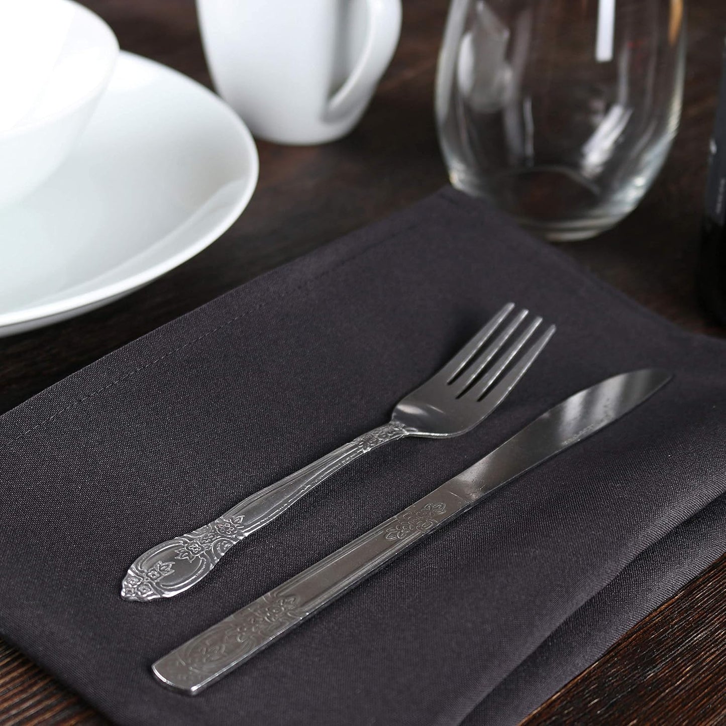 Arkwright Restaurant Cloth Napkins - (Pack of 25) Spun Polyester Dinner Napkin with Hemmed Edges - Ideal for Dinner, Wedding, Party, Banquet, Kitchen, 20 x 20 in, Black