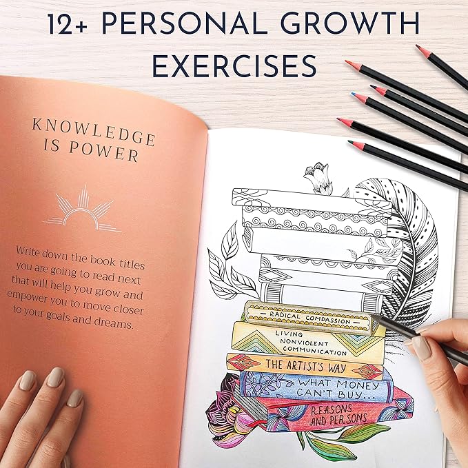 RYVE Adult Coloring Book for Women – Mindfulness & Personal Growth Prompts for Relaxation – Anxiety, Stress Relief & Relaxation Gifts for Women, Coloring Books for Adults Relaxation