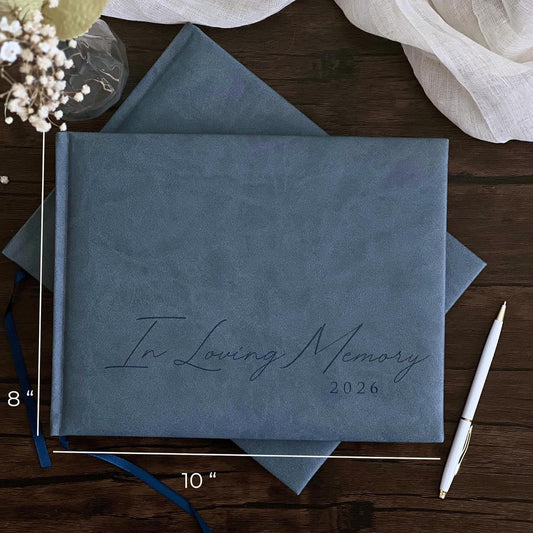 Funeral Guest Book for 2026 Celebration Of Life Memorial Service - Leather Memory Book for Funeral Guests to Sign In with Condolence Memory Table Sign & Back Pocket - Blue Guestbook