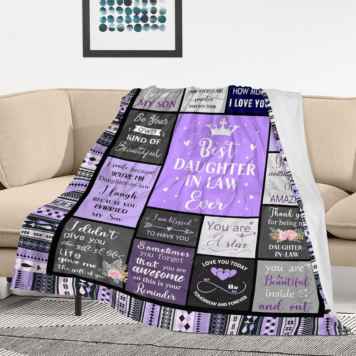 Daughter in Law Gifts from Mother in Law, Future Daughter in Law Wedding Gifts, Christmas Mother's Day Birthday Gifts for Daughter-in-Law, Soft & Cozy Purple DIL Blanket Throw 60" x 50"