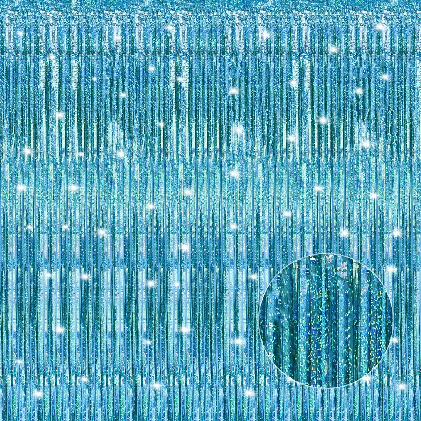 Crosize 3 Pack 3.3 x 9.9 ft Laser Blue Foil Fringe Curtains Party Decorations, Laser Blue Tinsel Curtain Backdrop for Parties, Door Streamers, Glitter Streamer Backdrop for Birthday Decoration