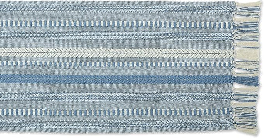 DII Farmhouse Braided Stripe Table Runner Collection, 15x72 (15x77, Fringe Included), Stonewash Blue
