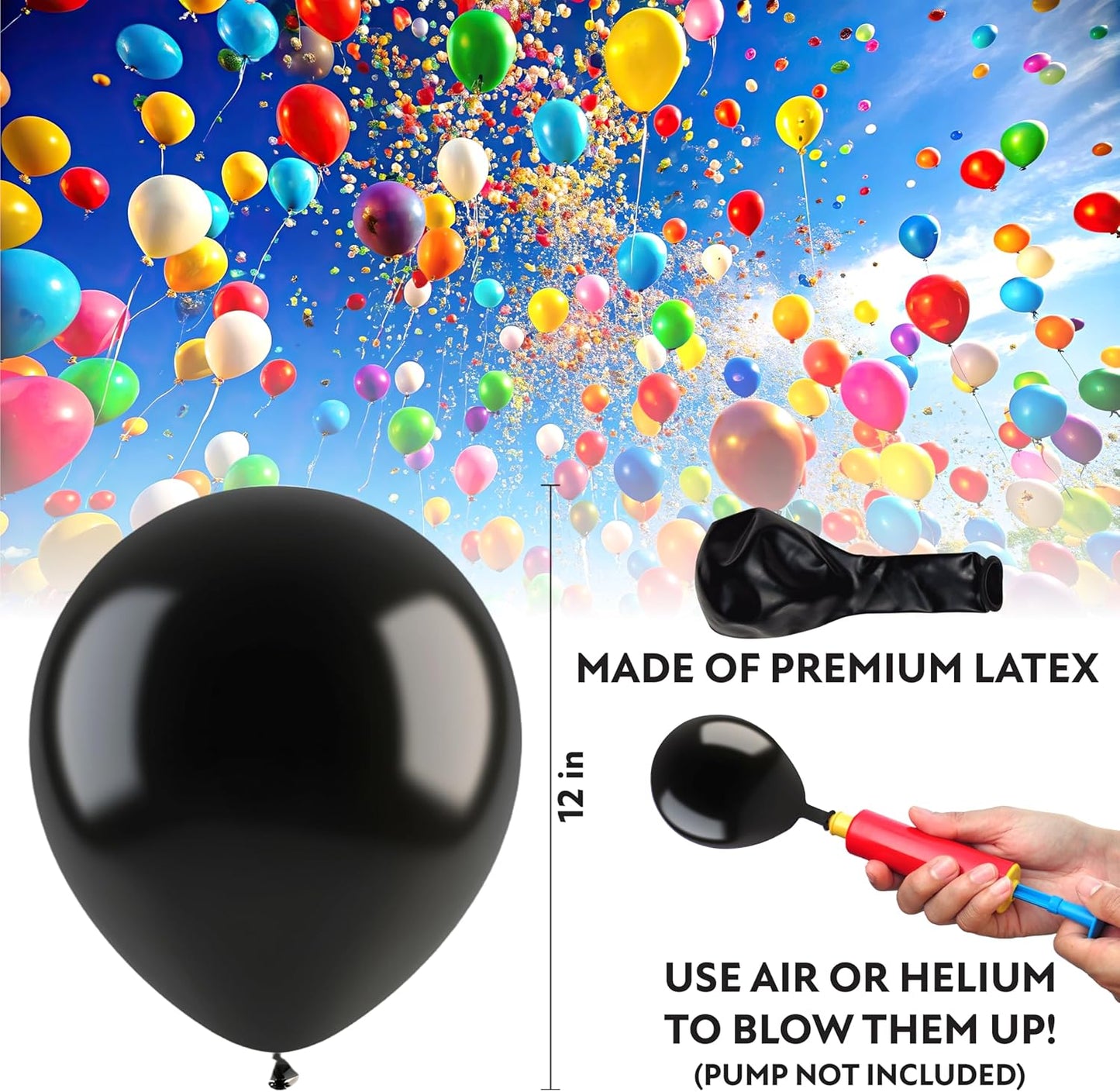 Black Balloons 100 Pack, 12 Inch Black Latex Balloons For Birthdays, Weddings, Baby Showers, Holidays