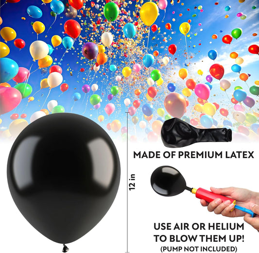 Black Balloons 100 Pack, 12 Inch Black Latex Balloons For Birthdays, Weddings, Baby Showers, Holidays