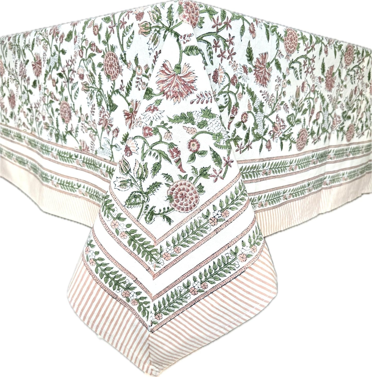 ATOSII Mahoka Rust 100% Cotton Rectangle Fall Tablecloth, Handblock Floral Linen Table Cloth for Kitchen Dining Table I Parties Weddings Outdoors Easter Valentine's Gift I 60 X 108 Inches I 8 Seater