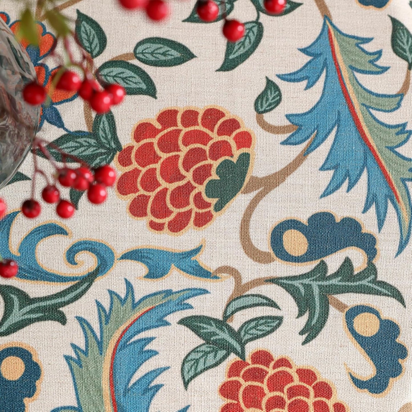 patdrea Designer Linen Round Table Cloth,Durable Breathable Floral Dacorative Tablecloth,Decor Tables Covers for Kitchen Dining,Tea Party,Holiday,Christmas,Thanksgiving,Diameter 55"-Puno