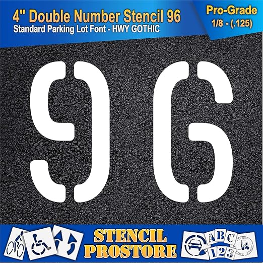 Pavement, Curb, and WheelStop Stencils - 4 inch Double Number Stencil - (96) - 4" x 5.5" x 1/8" (128 mil) - Pro-Grade
