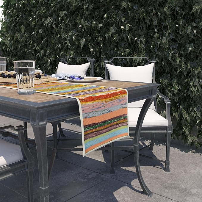 Trade Star Cotton Area Rug Runner Table Placemat Decorative Upcycled Fabric Reversible Handloomed Bedside Runner Perfectly Designer Premium Quality Dinning Table Runner (White)