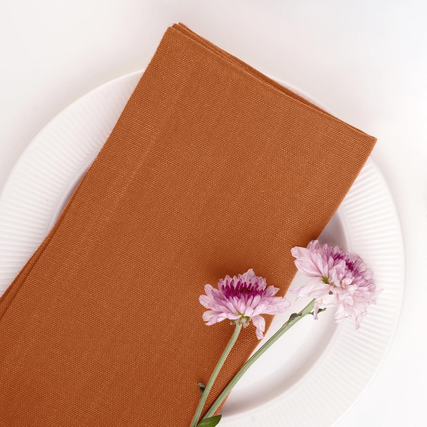 D'Moksha Homes Rust Linen Napkins 18 x 18 Inch - 100% Pure Linen Cloth Washable Dinner Napkins Set of 4 for Fall, Thanksgiving, Holiday