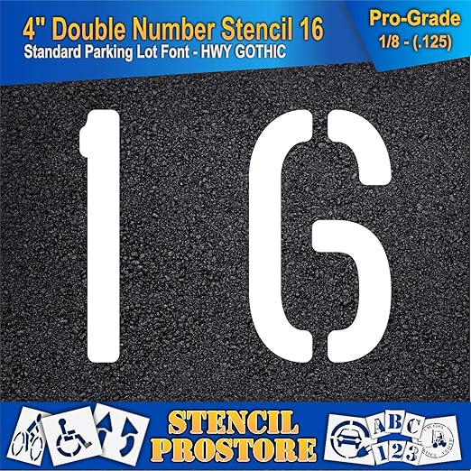 Pavement, Curb, and WheelStop Stencils - 4 inch Double Number Stencil - (16) - 4" x 4" x 1/8" (128 mil) - Pro-Grade