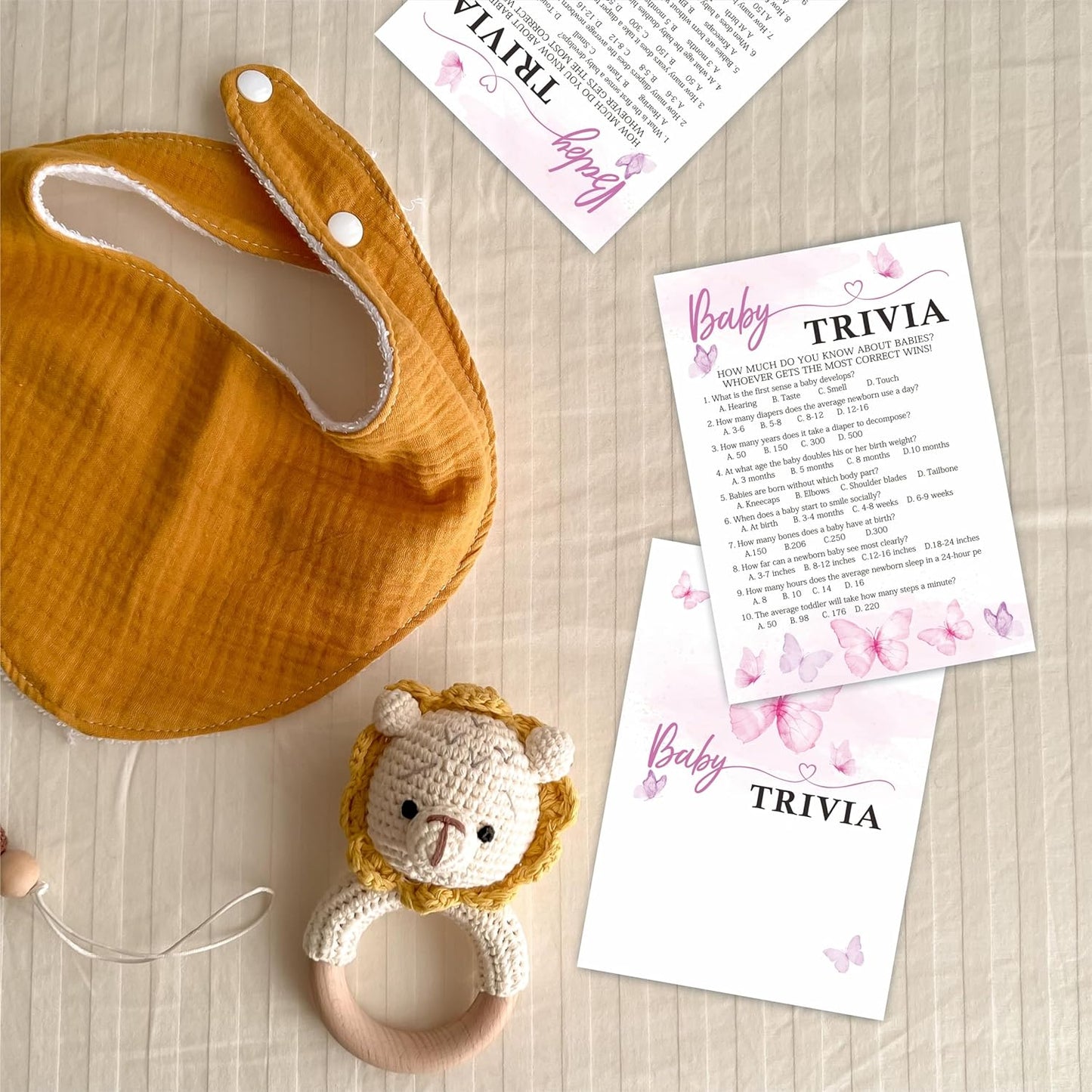 Baby Trivia Game Set for Baby Shower Activity, 30 Double-Sided Fill in Butterflies Game Cards with 1 Answer Card for Girls Boys, Gender Reveal Game，Baby Shower Party Favors & Decorations -A22
