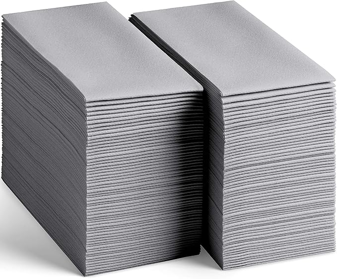 200-Pack Disposable Linen-Feel Grey Napkins, 12" x 17" Cloth-Like Paper Dinner Napkins For Wedding, Bathroom, Party Or Event