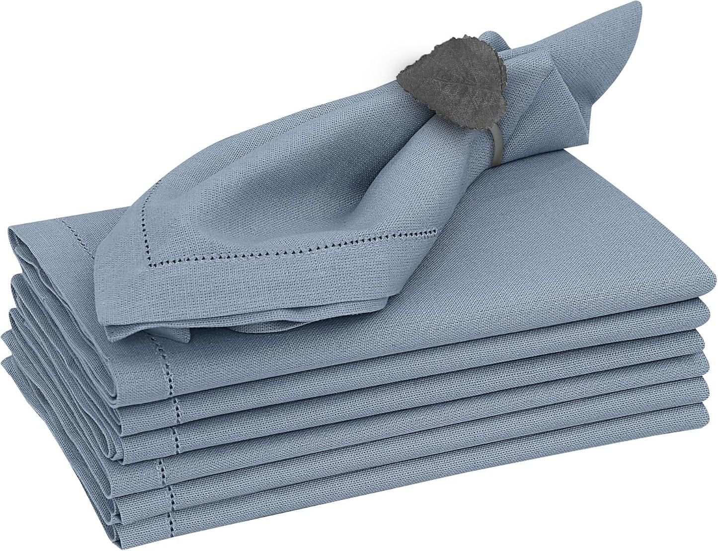 Ruvanti Premium Linen Napkins Set of 6-20x20 Inch, Classic Hemstitch, Mitered Corner Cloth Napkins - Soft, Elegant Dinner Napkins Cloth Washable for Weddings, Parties, Everyday Use - Grey