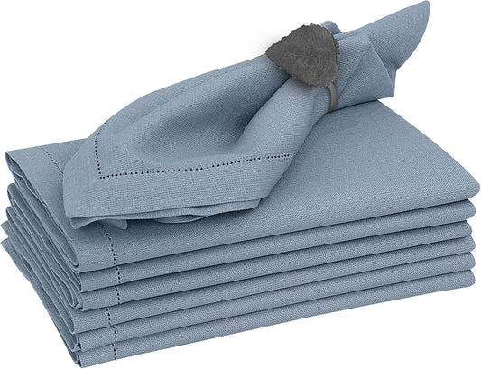 Ruvanti Premium Linen Napkins Set of 6-20x20 Inch, Classic Hemstitch, Mitered Corner Cloth Napkins - Soft, Elegant Dinner Napkins Cloth Washable for Weddings, Parties, Everyday Use - Grey