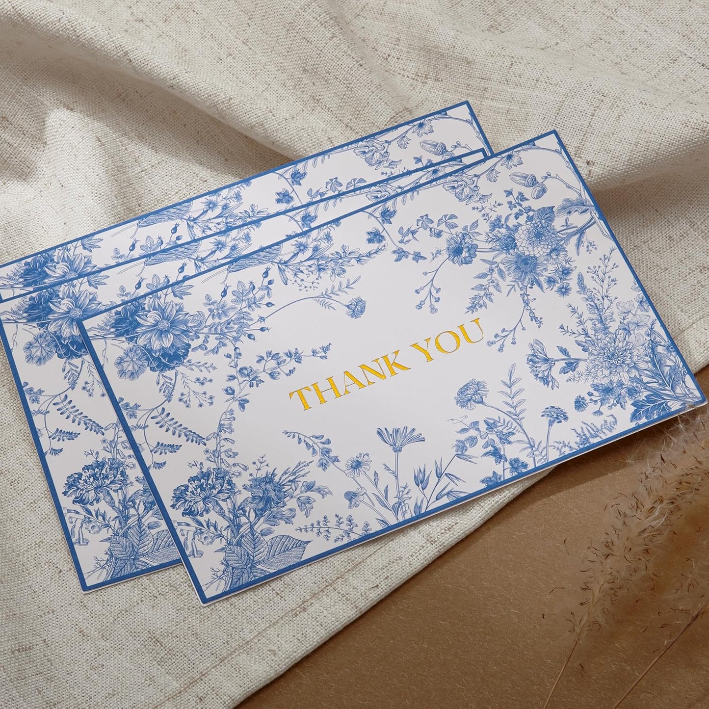 Crisky 25 Pack Blue Floral Thank You Cards Gold Foil Greeting Notes Bulk with Envelopes for Birthday, Baby Shower, Bridal Shower, Wedding, Graduation