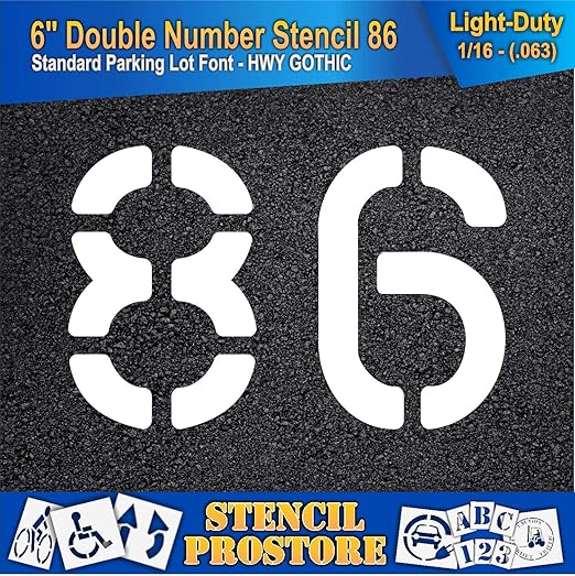 Pavement, Curb, and WheelStop Stencils - 6 inch Double Number Stencil - (86) - 6" x 9" x 1/16" (63 mil) - Light-Duty