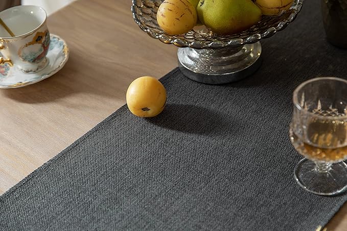 ZeeMart Graphite Grey Table Runners 48 Inches Long, Burlap Linen Style Rustic Farmhouse Table Runner, Small Short Boho Coffee Table Runner, 13x48 Inches, Graphite Grey