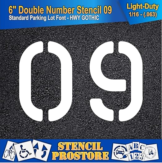 Pavement, Curb, and WheelStop Stencils - 6 inch Double Number Stencil - (09) - 6" x 9" x 1/16" (63 mil) - Light-Duty