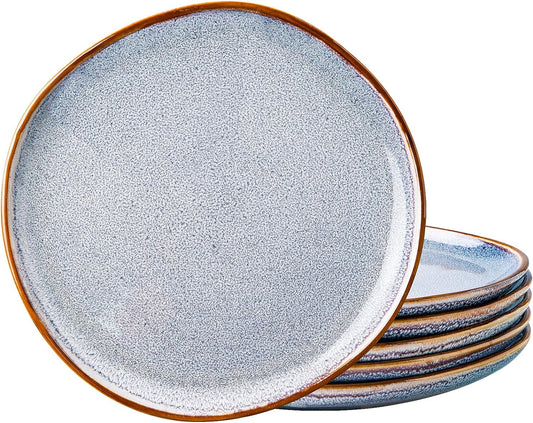 AmorArc Ceramic Plates Set of 6, 8.5 Inch Handmade Reactive Glaze Stoneware Plates set for Dessert, Salad, Appetizer, Small Dinner Plates, Microwave&Dishwasher Safe, Scratch Resistant - Blue
