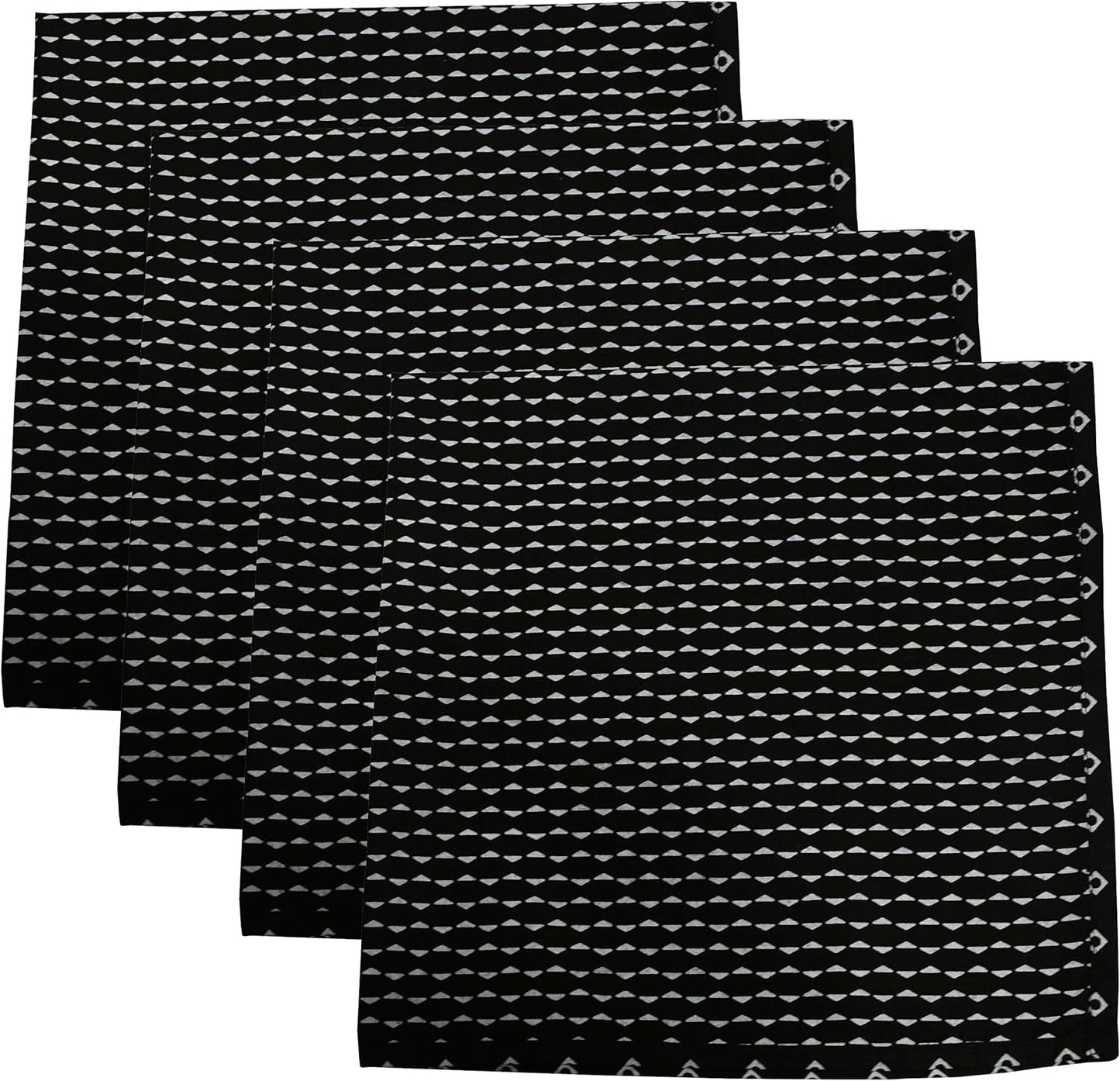 Indtresor Indian Heritage Fabric Cotton Table Linen Reversible Set Runner Napkins Mats in Black
