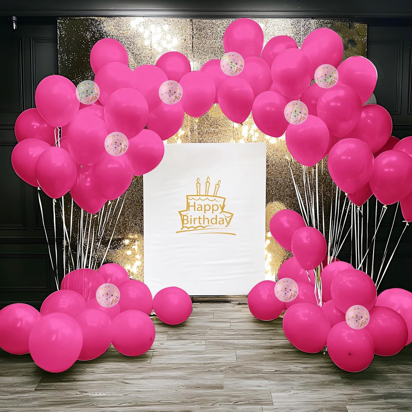 JOYIN 150 Pcs Hot Pink Balloons, Different Sizes 18 12 10 5 Inch Hot Pink Latex Balloon Arch Kit with Instruction for Birthday Party Graduation Wedding Holiday Decoration