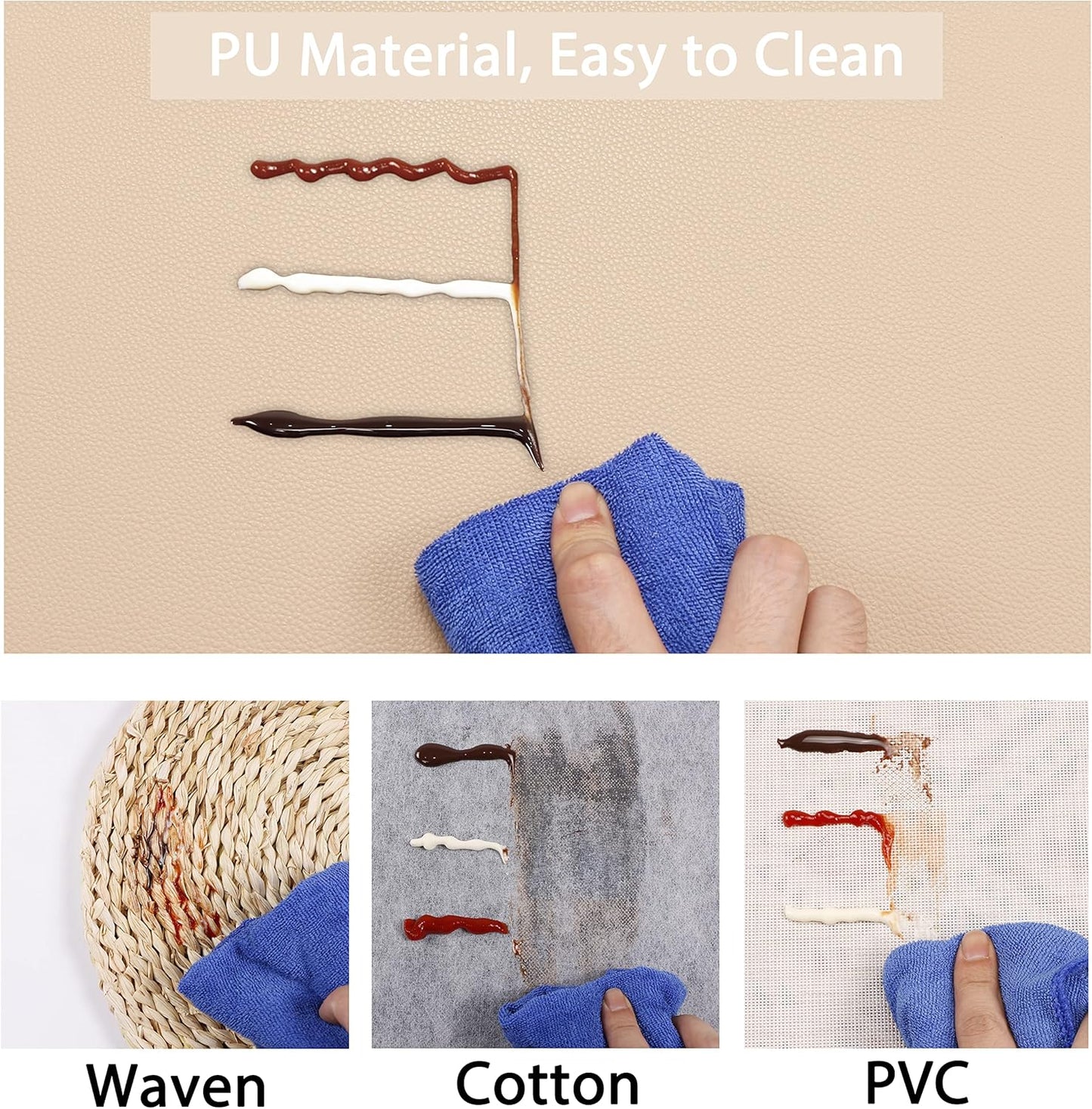 Wipeable Placemats Leather Table Mats Waterproof Heat-Resistant Easy to Clean for Dining Table Set Kitchen Table (2, Buff)