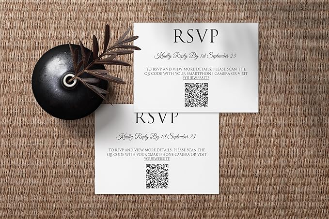 TrendPrintStore RSVP Card With QR Code, Very useful (Detail, Thank You, Reception) (4” x 5.3” or 10 cm x 13,5 cm) With Black And White Card Options
