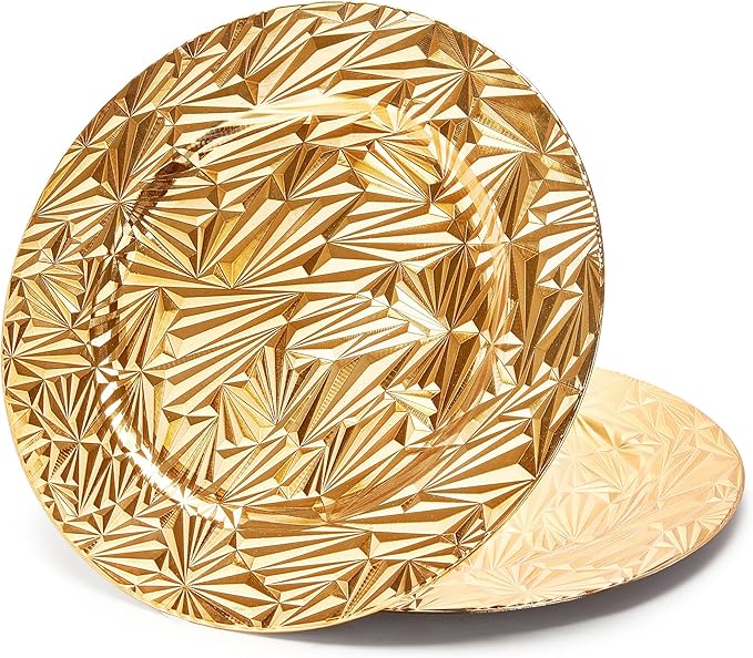 Set of 12 Charger Plates 13 Inch, Gold Round Plastic Dinner Plate Chargers for Wedding Banquet Party Restaurant Catering (Lucky Gold, 12 PCS)