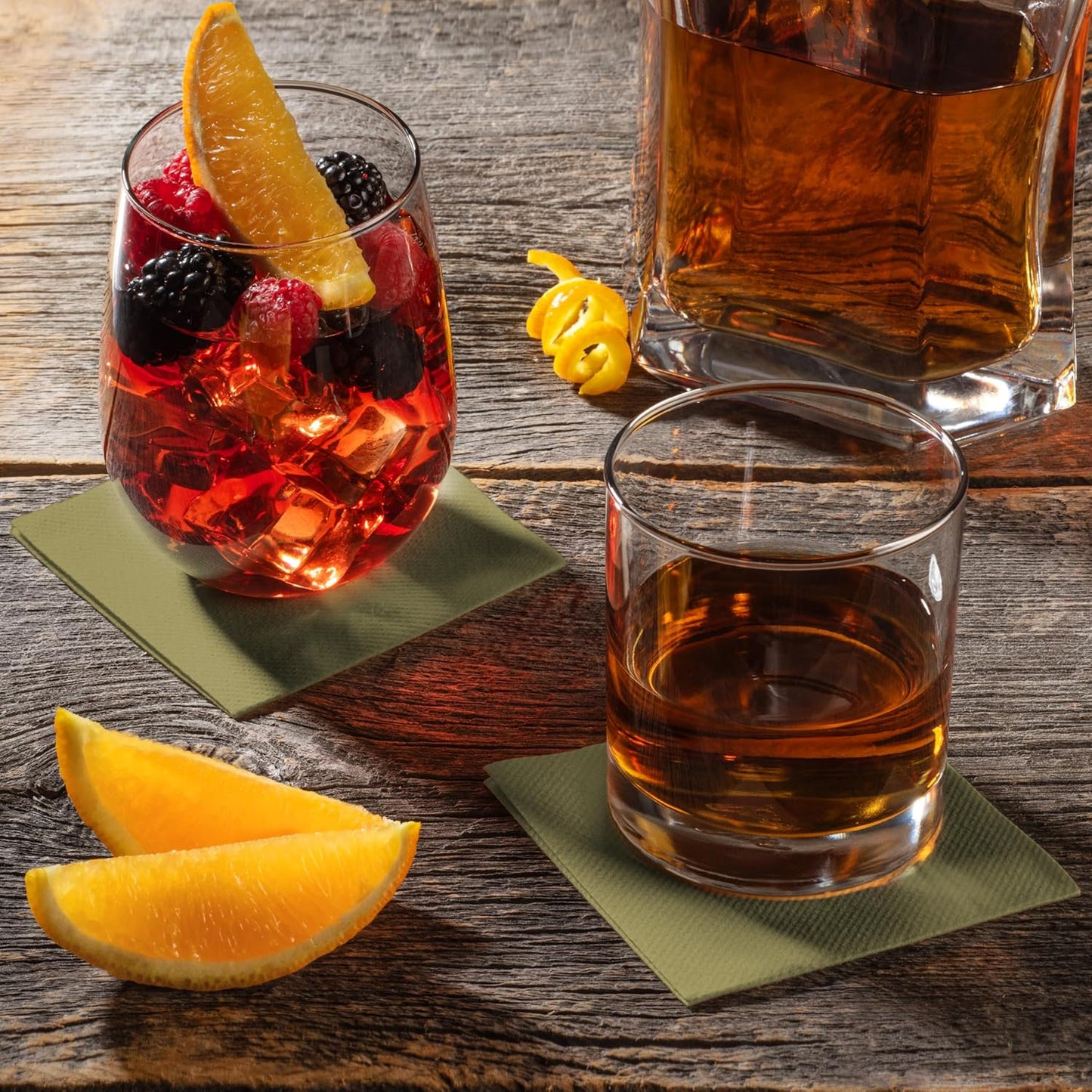 AMERICAN HOMESTEAD Cocktail Napkins - Premium 4.75"x4.75" Disposable Linen-Like Beverage Napkins - Bulk Square Party Bar Serviettes for Weddings, Parties, Events, and Daily Use - 100 Count - Olive