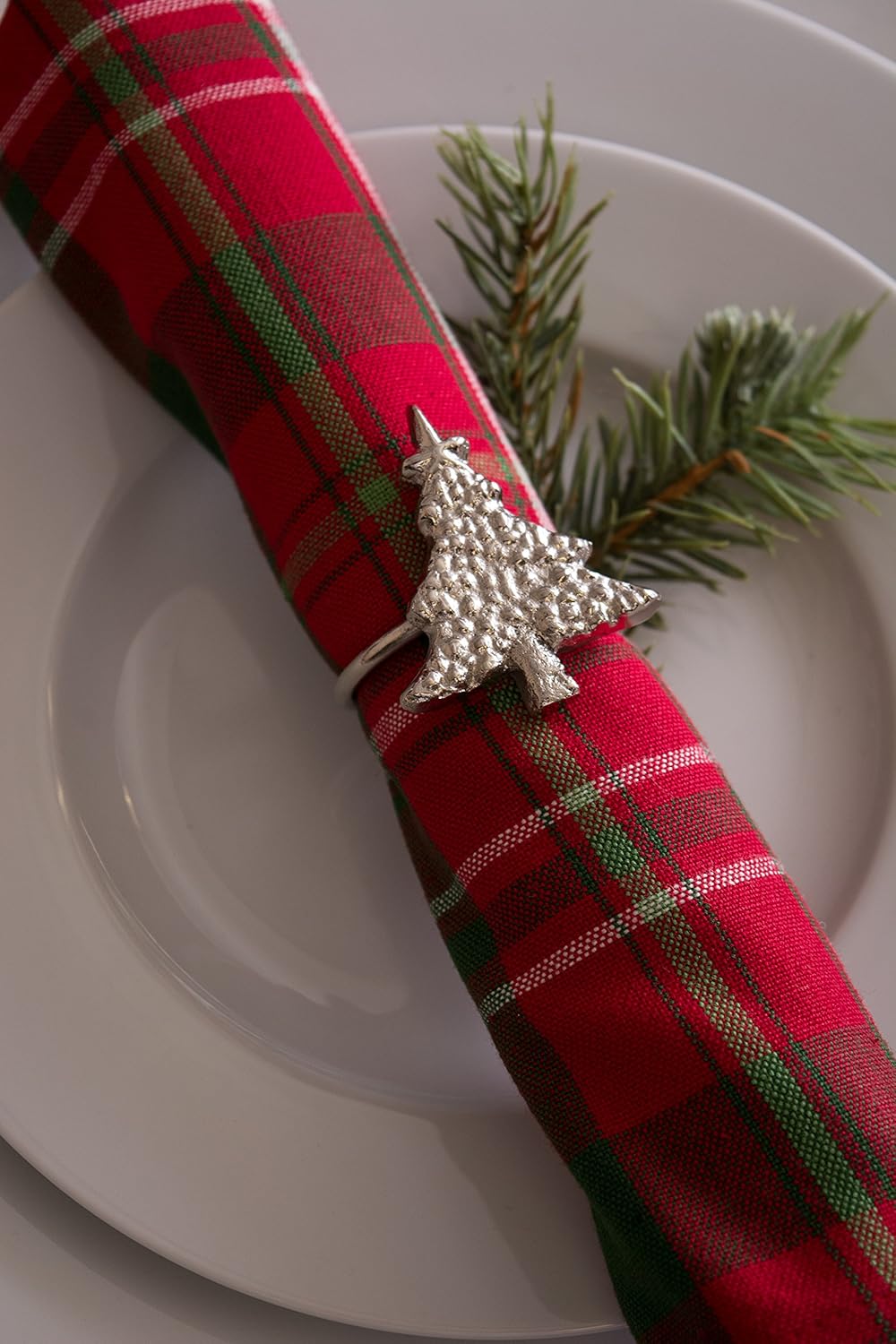 DII Christmas Thanksgiving Holiday Tabletop Décor Collection Decorative Napkin Ring Holder Set, 2" Diameter, Silver Christmas Tree, 6 Piece
