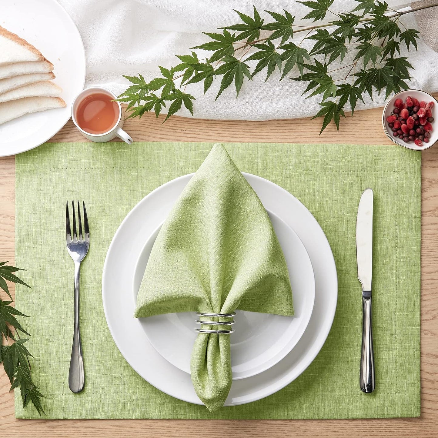 Mebakuk Cloth Placemats, Machine Washable Linen Style Thick Place Mats, Heat Resistant and Easy to Clean Fabric Table Mats for Kitchen Dining Table (Mint Green, Set of 6)