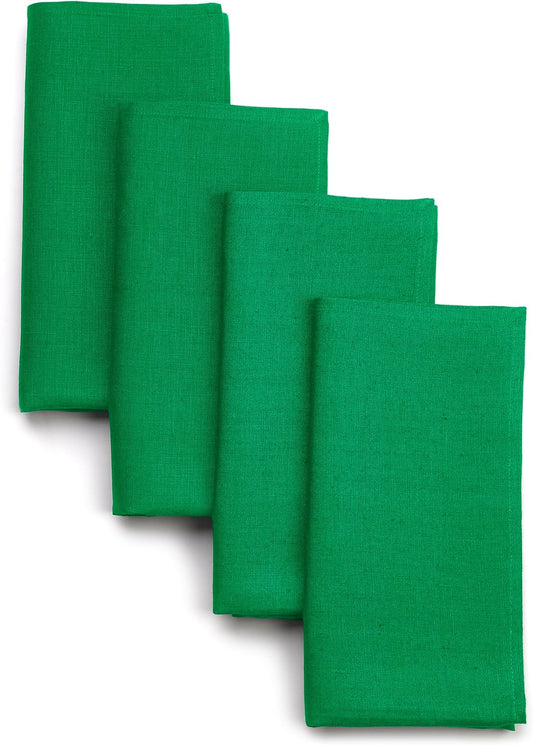 D'Moksha Homes Kelly Green Linen Napkins 18 x 18 Inch - 100% Pure Linen Cloth Washable Dinner Napkins Set of 4 for Fall, Autumn and Halloween