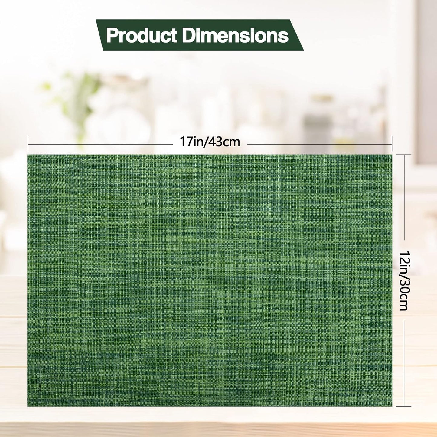 SLKQG Green Placemats Set of 8 - Wipe Clean Vinyl Placemats - Washable Heat Resistant PVC Placemats for Dining Table - 17x12 Inch (Green, 8)