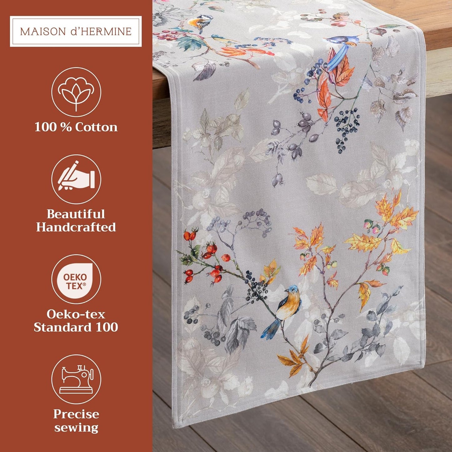 Maison d' Hermine Table Runner 100% Cotton Double Layer Table Runners 72 inches Long for Thanksgiving Christmas Decorations Home Kitchen Dining Party Wedding (Equinoxe - Grey, 14.5" x 72")