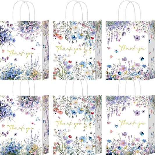 W WINTMING 24 Pcs Thank You Gift Bags with Handle Wildflower Paper Bags Floral Thank You Goodie Bag for Wedding Birthday Candy Treat Bag Shopping Wrapping (Wildflower)
