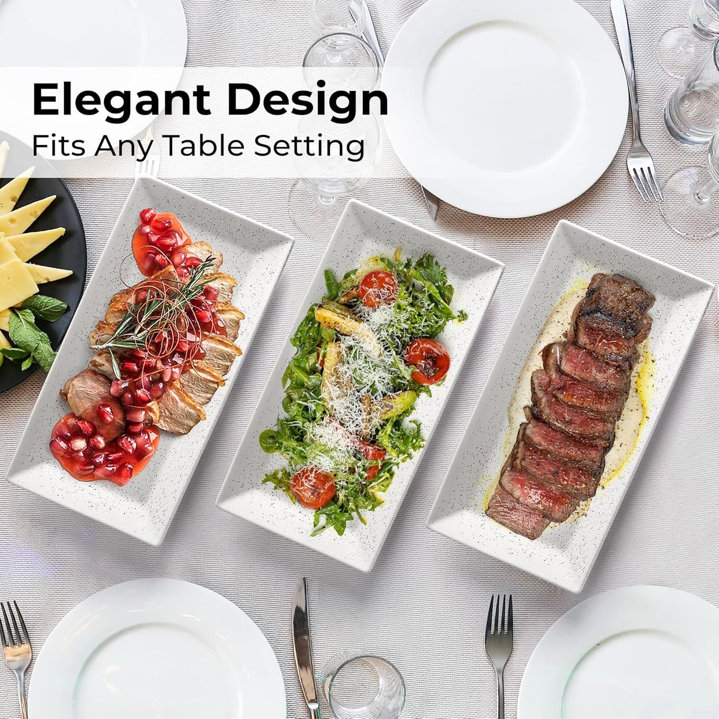 MIAMIO - Ceramic Serving Platter Set of 3 Large Serving Tray/Rectangle Serving Platters for Thanksgiving, Turkey, and Christmas - Microwave, Dishwasher, and Oven Safe Platter (30 x 15 cm)