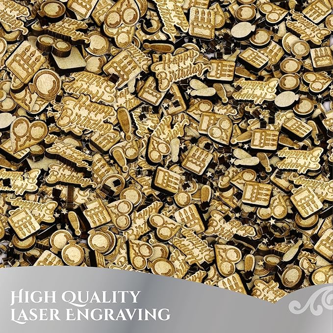 Confetti - Engraved Wood - Rustic Wooden Wedding Decor Party Table Scatter Decorations (Happy Birthday)