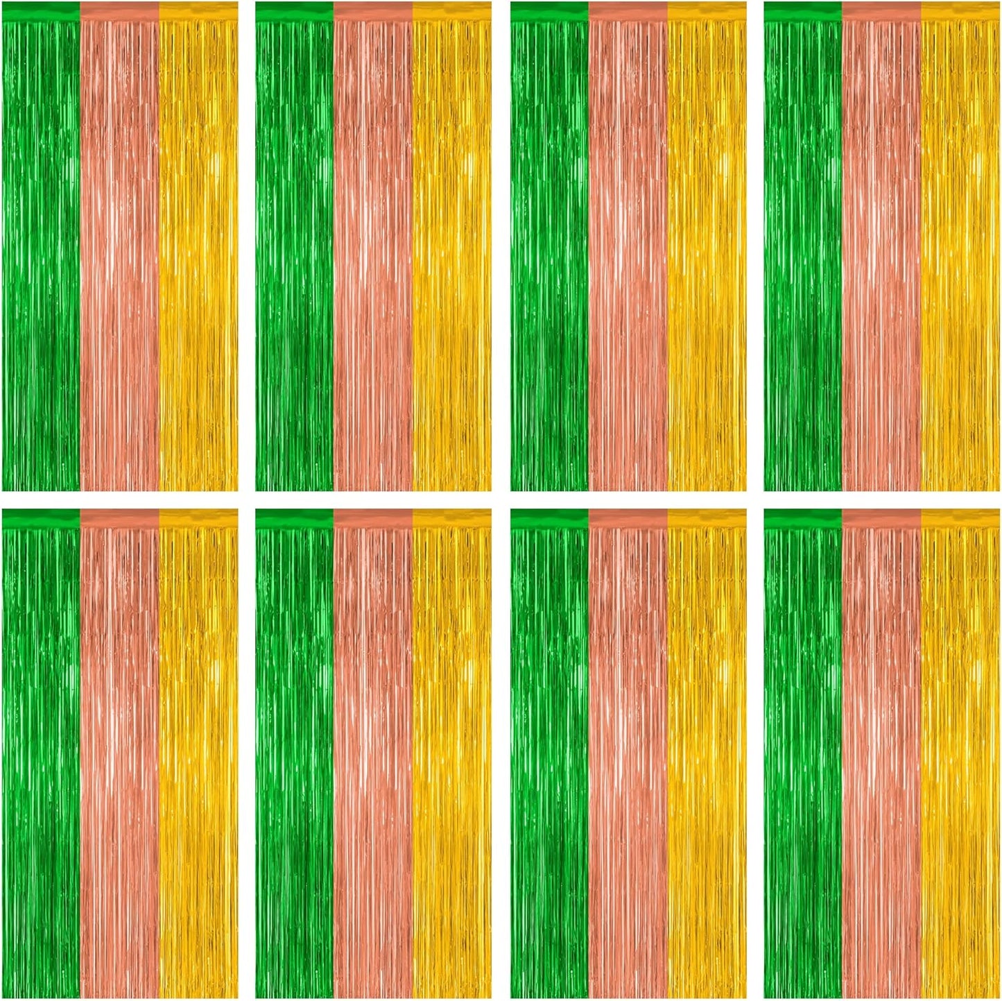 8 Pack Hawaiian Party Decorations, 3.28 FT x 7.05 FT Luau Party Decorations, Green Brown Yellow Backdrop Fringe Curtains Foil Streamer, Metallic Summer Decor Photo Booth Props
