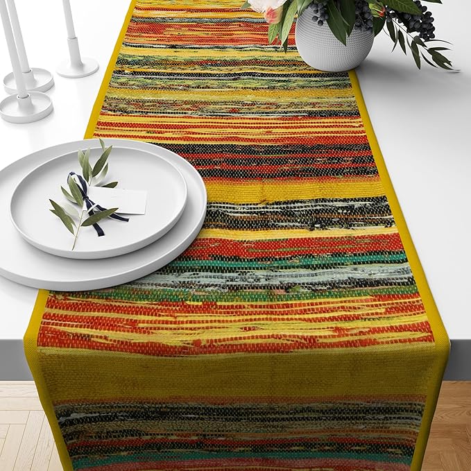 Trade Star Area Rug Runner Cotton Table Runner Decorative Upcycled Fabric Rug Handloomed Table Placemat Designer Premium Quality Highly Durable Reversible Bedside mat (Yellow)