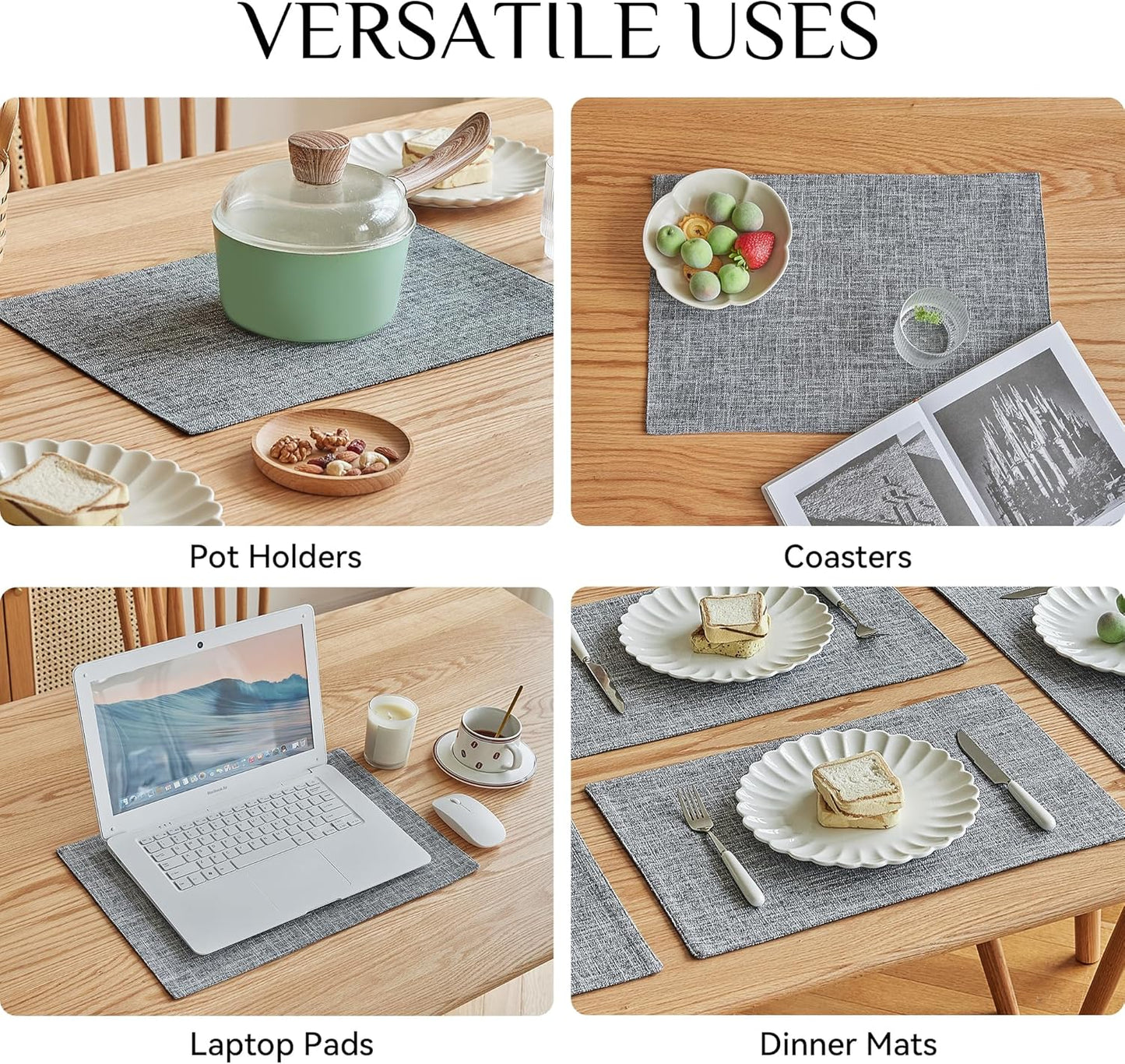 Softalker Faux Linen Placemats Set of 12-12 x 18 Inch, Heat Resistant Double Layered Durable Burlap Farmhouse Place Mats, Non-Slip Washable Rustic Table Mats for Dining, Kitchen, Party（Light Grey