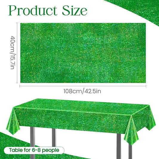 4 pcs Green Holographic Laser Tablecloth 40" x 108" Christmas Table Cloth Shimmer Shining Plastic Metallic Table Cover for Jungle Safari Wild One Baby Shower Birthday Party Decoration Supplies