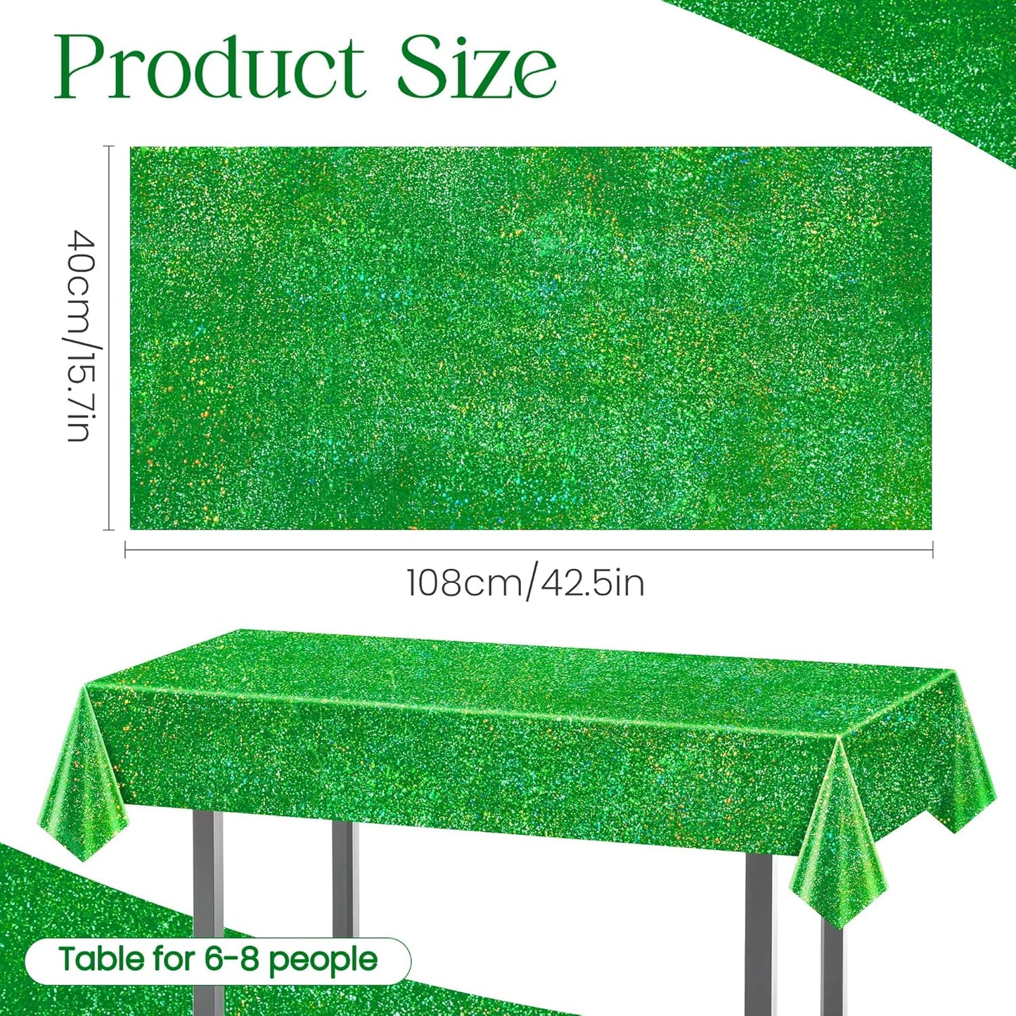 1 pcs Green Holographic Laser Tablecloth 40" x 108" Christmas Table Cloth Shimmer Shining Plastic Metallic Table Cover for Jungle Safari Wild One Baby Shower Birthday Party Decoration Supplies
