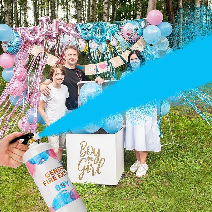 Giant Gender Reveal Fire Extinguisher Color Blasters, 2 Pcs Blue Blaster Only for Baby Boy with Blue Smoke Suitable Gender Reveal Party Decorations, Blasts 20+ Feet