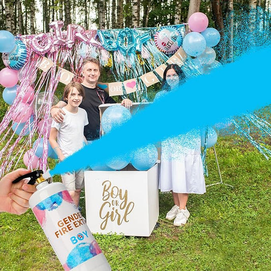 Giant Gender Reveal Fire Extinguisher Color Blasters, 2 Pcs Blue Blaster Only for Baby Boy with Blue Smoke Suitable Gender Reveal Party Decorations, Blasts 20+ Feet