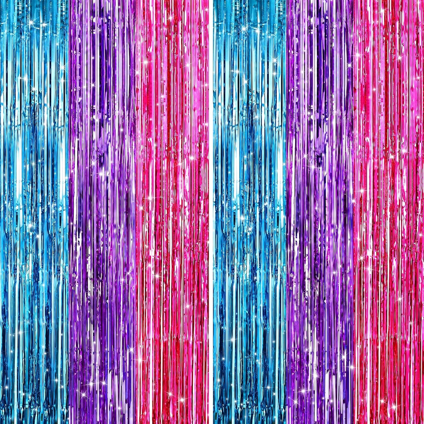 2Pack Blue Purple Pink Party Streamers, Blue Metallic Tinsel Streamers for Birthday Wedding Party Decors Graduation Baby Shower, Photo Booth Props for Bachelorette Decors Xmas Halloween Party Backdrop