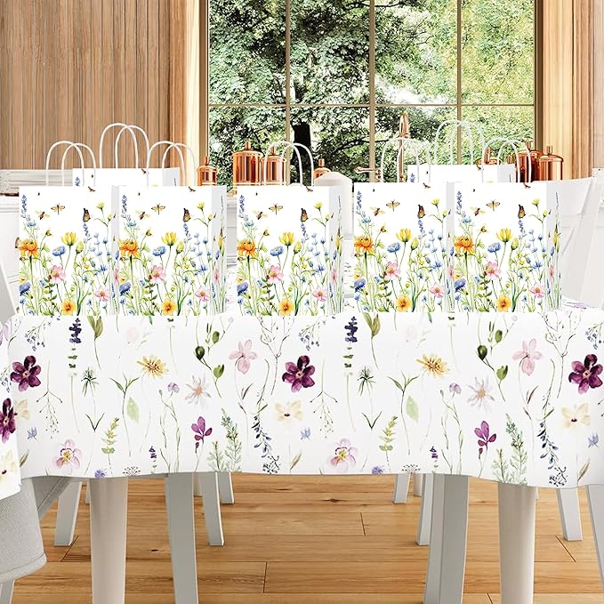 HongXingHai Wildflower Party Favor Bags 16Pack - Heavy-Duty Paper Gift Bags with Handles for Spring Garden Weddings, Bridal Showers, Birthday Tea Decorations