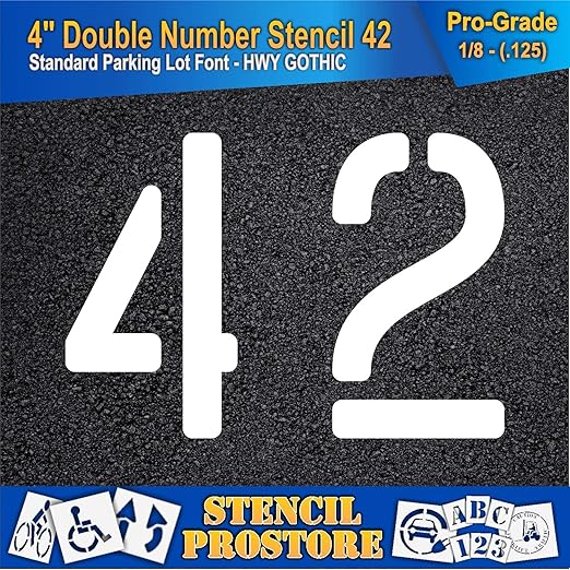 Pavement, Curb, and WheelStop Stencils - 4 inch Double Number Stencil - (42) - 4" x 5.5" x 1/8" (128 mil) - Pro-Grade