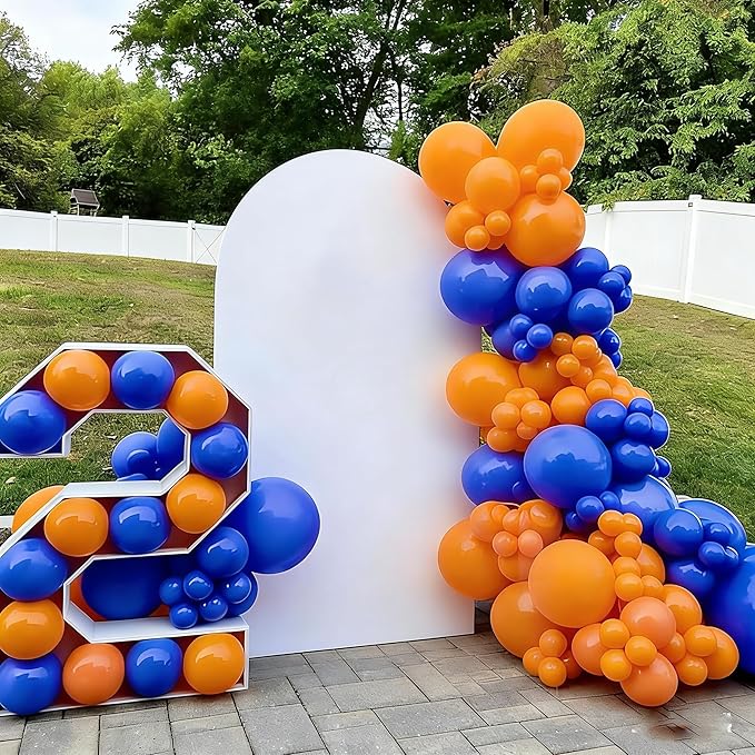 YMSZ Blue and Orange Balloons Arch Kit, 134pcs Royal Blue and Orange Balloons for Birthday, Graduation, Baby Shower Party Decorations