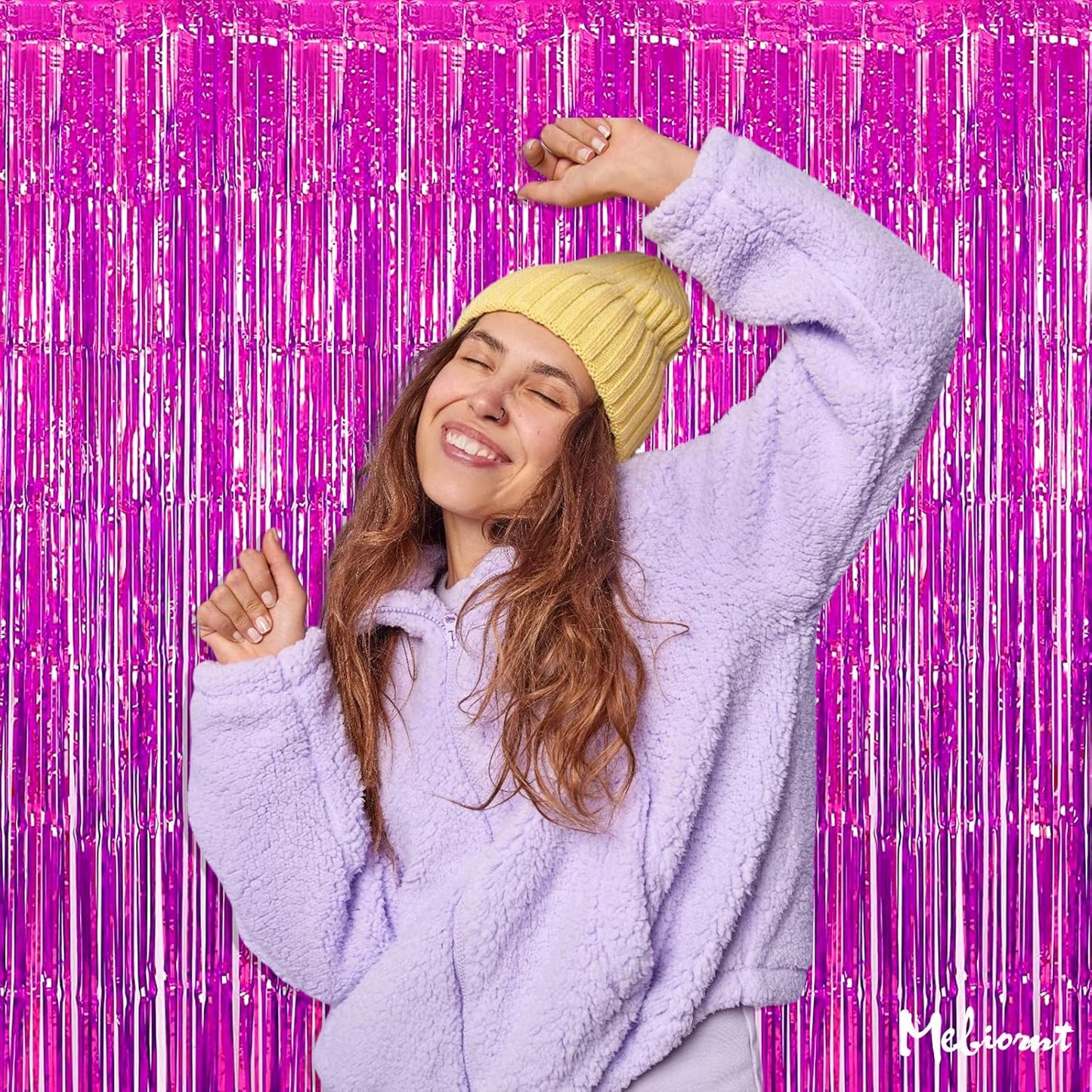 4 Pack Fuchsia Fringe Curtain Backdrop, 3.2Ft x 9.8Ft Metallic Tinsel Foil Fringe Streamers Background for Photo Booth Birthday Wedding Baby Shower Carnival Easter Mother’s Day Party Decorations