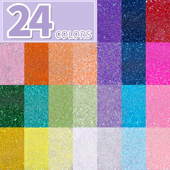 LEOBRO Fine Glitter, 24 Colors Iridescent Glitter for Crafts, Resin, Nail Body, DIY Party Decorations